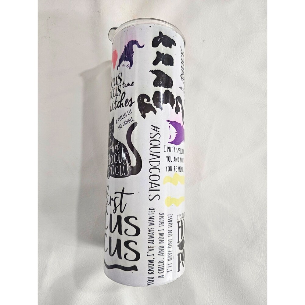 Hocus Pocus Sanderson Sisters Insulated Skinny Tumbler Slide Lock Lid White USED